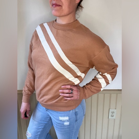 Wesley X Bandier Caramel Cotton Made In Canada Striped Sweatshirt Sz XS - Picture 1 of 11